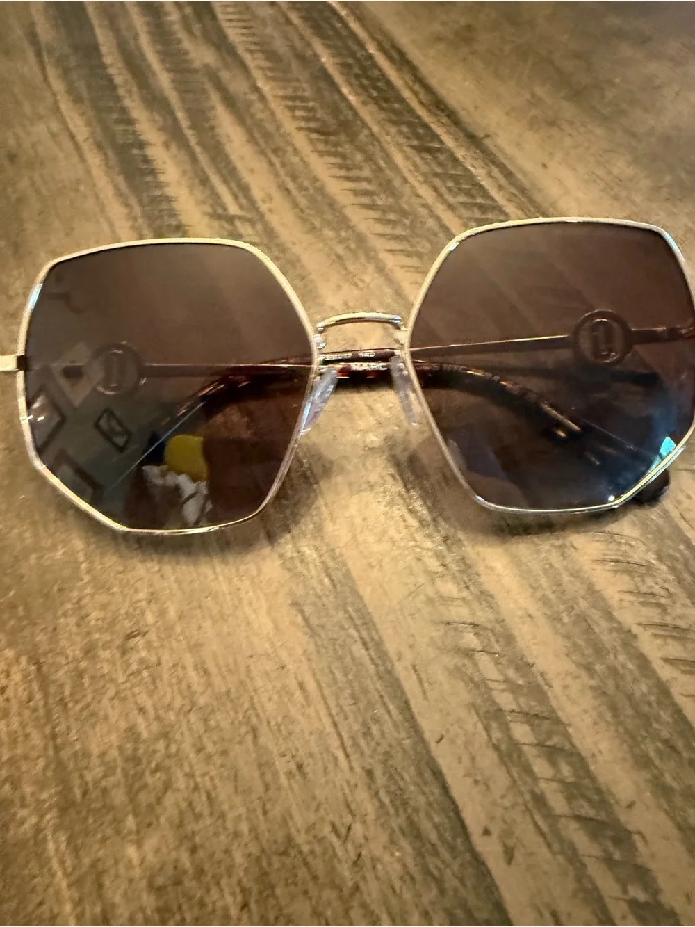 Marc Jacobs Gold Metal Hexagonal Sunglasses with Smoke Lenses
